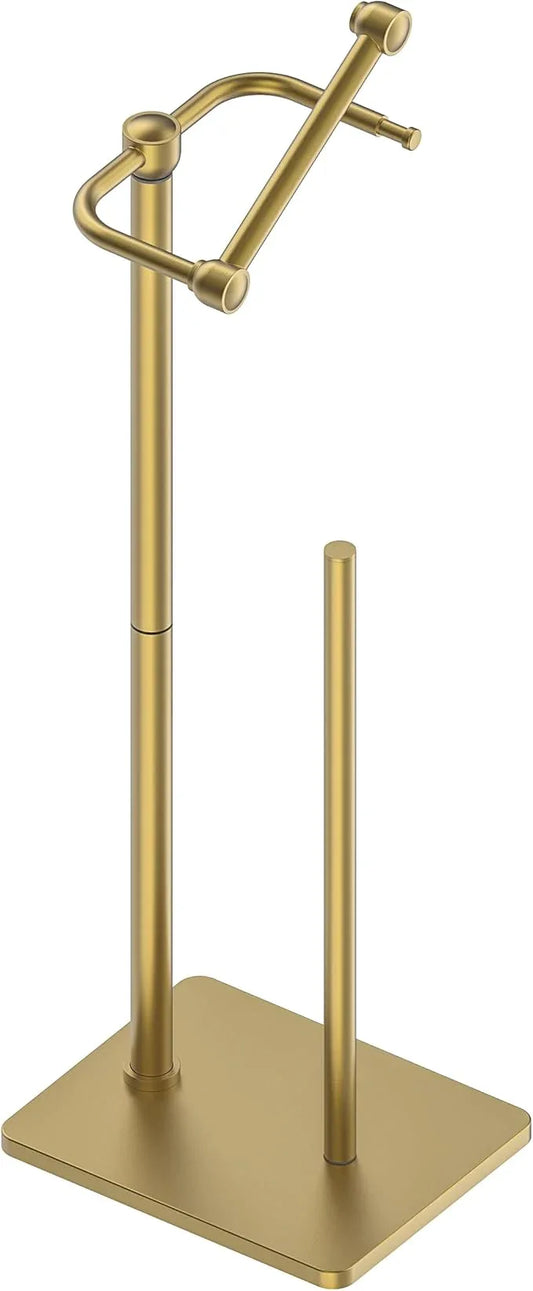 RUACQ Toilet Paper Holder Stand, Bathroom Toilet Paper roll Holder Free Standing with Storage for 4 Rolls, Post Pivoting Design, Stable Weighted Base, SUS304 Stainless Steel (Brushed Gold) - ModernBath