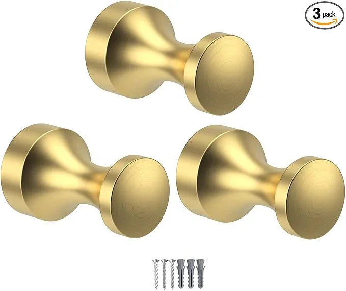 Epock Towel Hooks for Bathrooms Set of 3, Screw-in Stainless Steel Robe Coat Clothes Hook Bathroom & Kitchen Round Style Small Wall Hooks Rustproof -Brushed Gold - ModernBath