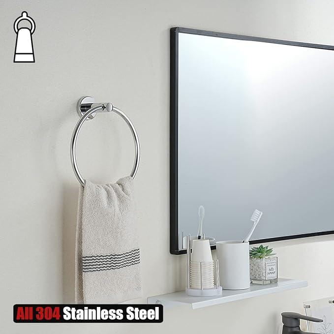 JQK Chrome Towel Ring, 304 Stainless Steel Hand Towel Holder for Bathroom, Polished Finish Wall Mount, TR130-CH - ModernBath