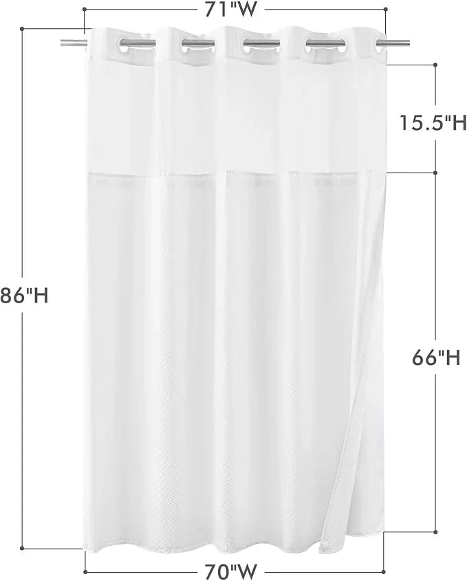 Mrs Awesome No Hook Shower Curtain with Snap-in Liner, Embossed Waffle Design Fabric Shower Curtain for Bathroom, Soft & Lightweight, 71x86, White - ModernBath