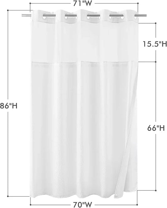 Mrs Awesome No Hook Shower Curtain with Snap-in Liner, Embossed Waffle Design Fabric Shower Curtain for Bathroom, Soft & Lightweight, 71x86, White - ModernBath