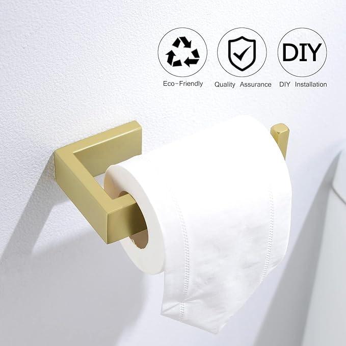 TNOMS Light Gold Towel Bar Set 4 Pieces Bathroom Hardware Set Wall Mounted Stainless Steel,Towel Bar+Towel Holder+Towel Hook+Toilet Paper Holder,23.6 inch - ModernBath