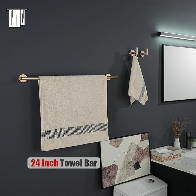 JQK Champagne Bronze Towel Bar, 27 Inch 304 Stainless Steel Thicken 0.8mm Towel Rack Bathroom, Towel Holder Wall Mount, Useable Length 24 Inch, TB110L24-CB - ModernBath