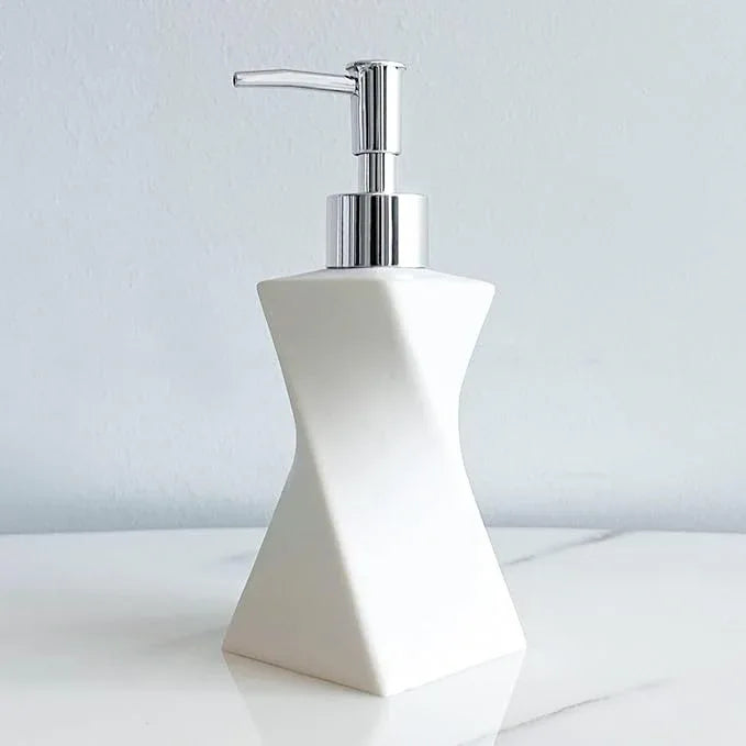 Modern White Soap Dispenser with Silver Pump for Bathroom and Kitchen, Contemporary Art Style, Matte Finish, Rust Proof, 8.5oz (Arctic White) - ModernBath