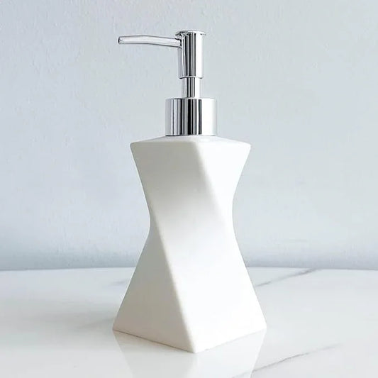 Modern White Soap Dispenser with Silver Pump for Bathroom and Kitchen, Contemporary Art Style, Matte Finish, Rust Proof, 8.5oz (Arctic White) - ModernBath