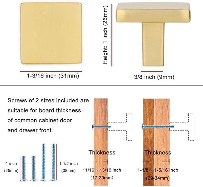 KOOFIZO 30 Pack Brushed Gold Cabinet Knobs Gold Drawer Knobs K03 Square Single Hole Cabinet Pulls for Cabinets Drawer Dresser Cupboard Bedroom Closet Bathroom Vanity - ModernBath