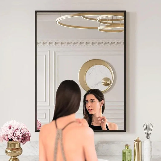 LOAAO 24"X32" Black Rectangle Bathroom Mirror Wall, Matte Black Aluminum Alloy Frame, Tempered Glass, Hangs Vertically or Horizontally, Easy to Install - ModernBath