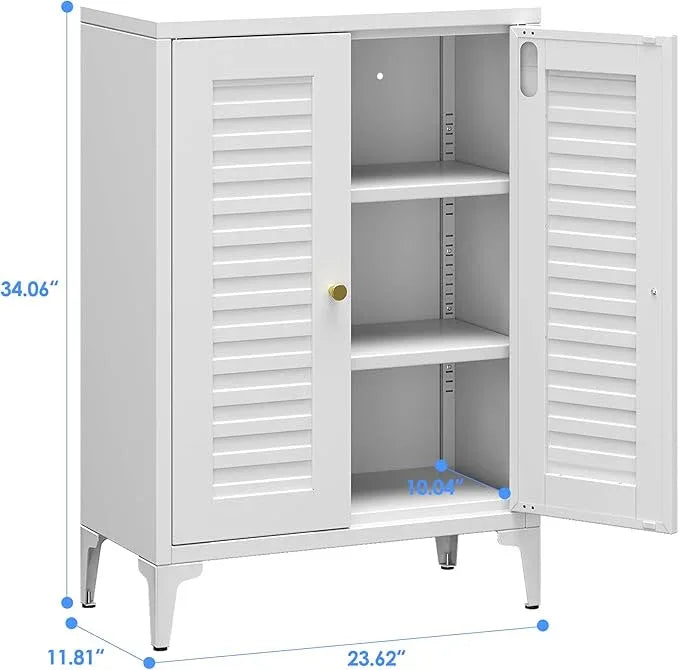 34" H Metal Pantry Cabinet, Kitchen Pantry Storage Cabinets with 2 Shelves, for Home Office Bathroom, Required Assembly, White - ModernBath