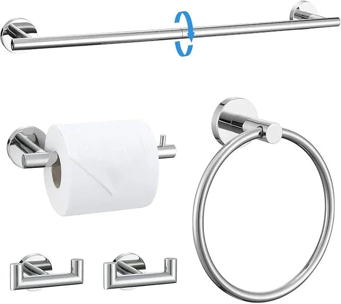 TNOMS 5-Piece Towel Bar Set Polished Chrome Bathroom Hardware Set Upgraded Towel Hooks Towel Racks Set for Bathroom Stainless Steel Wall Mounted Towel Holder Set 23.6 Inch - ModernBath