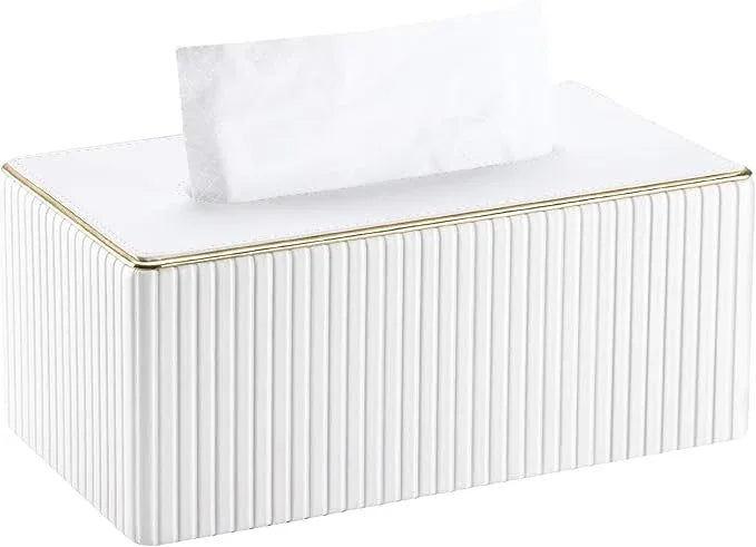 KINGFOM Rectangular Tissue Box Cover, PU Leather Tissue Box Holder with Magnetic Bottom, Napkin & Facial Tissue Holder Dispenser Decorative Box Cover for 120-count (3-Ply) 160-count (2-Ply) White - ModernBath