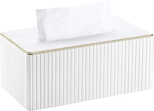 KINGFOM Rectangular Tissue Box Cover, PU Leather Tissue Box Holder with Magnetic Bottom, Napkin & Facial Tissue Holder Dispenser Decorative Box Cover for 120-count (3-Ply) 160-count (2-Ply) White - ModernBath