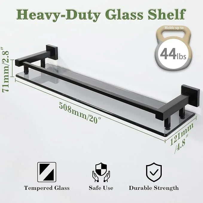 Alise Bathroom Shelves,Matte Black Glass Shelf for Bathroom, Modern Floating Shelves,20 inch - ModernBath