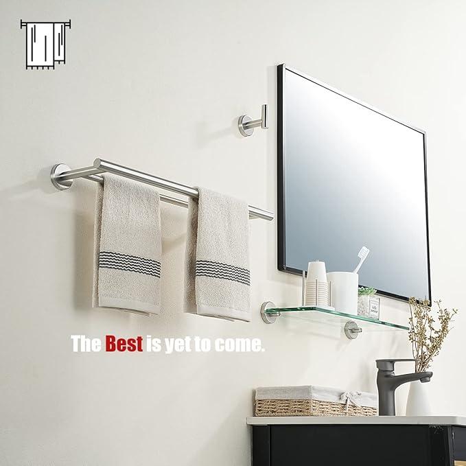 JQK Double Bath Towel Bar, 19 Inch 304 Stainless Steel Thicken 0.8mm Towel Rack Bathroom, Towel Holder Brushed Finished Wall Mount, Useable Length 16 Inch, TB100L16-BN - ModernBath