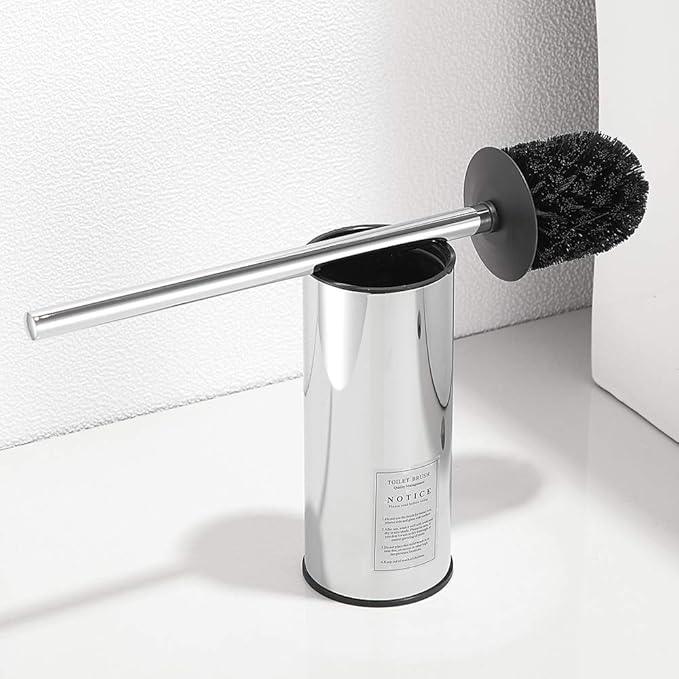Freestanding Toilet Brush Holder for bathrooms 304 Stainless Steel Toilet Brush Stand Round Storage and Organization Rust Resistant 18-inch high Polished Chrome Finished - ModernBath