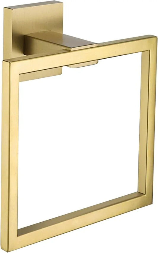 LANC Hand Towel Rings for Bathroom Wall Mount Brushed Gold Square Hand Towel Holder for Bath Kitchen Lavatory SUS304 Stainless Steel Contemporary Style Shower Towel Towel Racks Hanger, A8896BG - ModernBath
