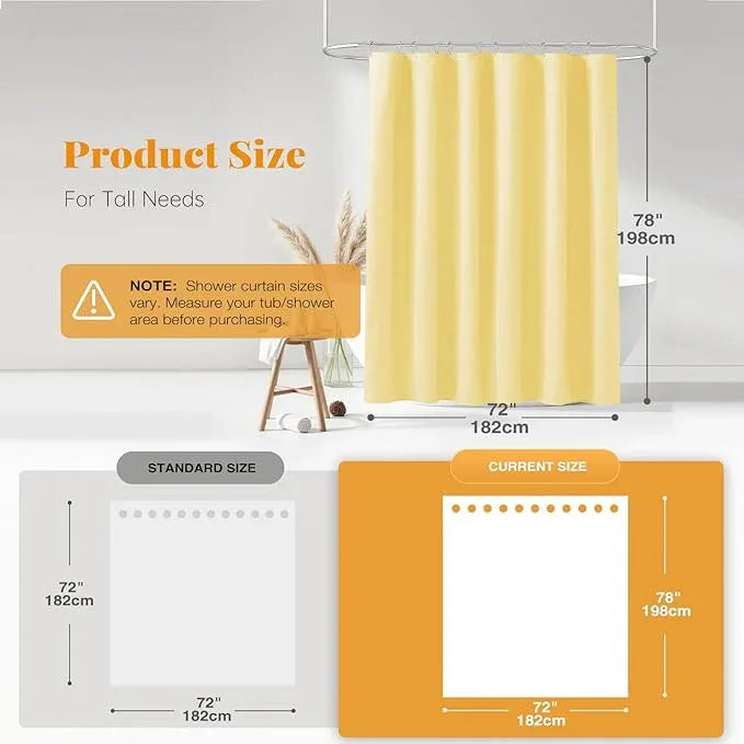 BTTN Fabric Shower Curtain, Linen Textured Heavy Duty Polyester Cloth Shower Curtain Set with Plastic Hooks, Yellow, 72" W x 78" L (Pack of 1) - ModernBath