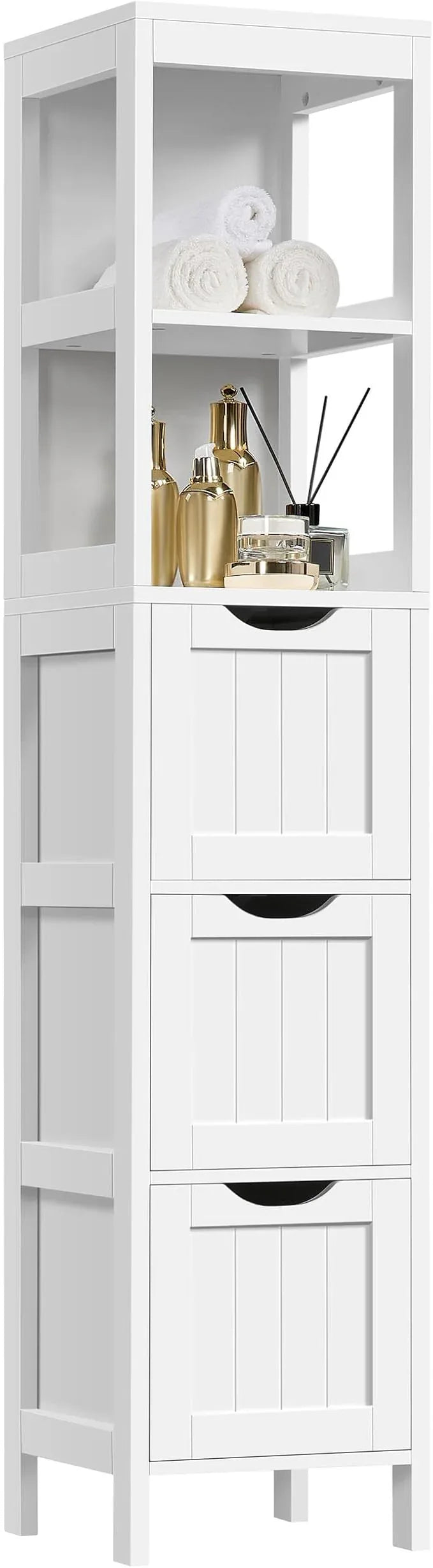 Yaheetech Bathroom Tall Cabinet, Slim Storage Cabinet, Narrow Freestanding Floor Cabinet with 3 Drawers & 2 Shelves, Linen Tower for Small Space, 12" D x 12" W x 56" H, White - ModernBath