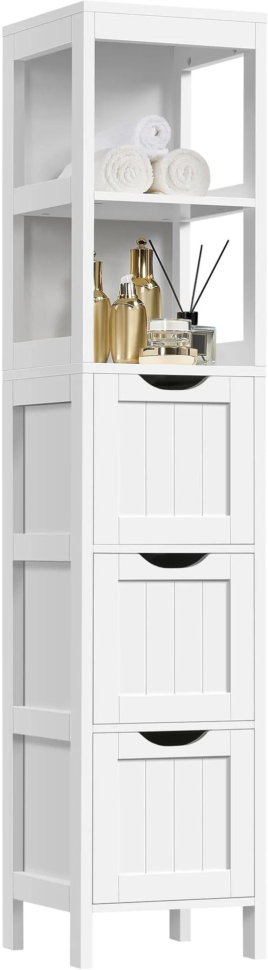 Yaheetech Bathroom Tall Cabinet, Slim Storage Cabinet, Narrow Freestanding Floor Cabinet with 3 Drawers & 2 Shelves, Linen Tower for Small Space, 12" D x 12" W x 56" H, White - ModernBath