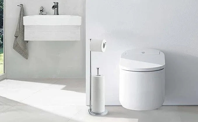 SunnyPoint Free Standing Bathroom Toilet Paper Holder Stand with Reserve, Reserve Area has Enough Space for Jumbo Roll (Chrome) - ModernBath