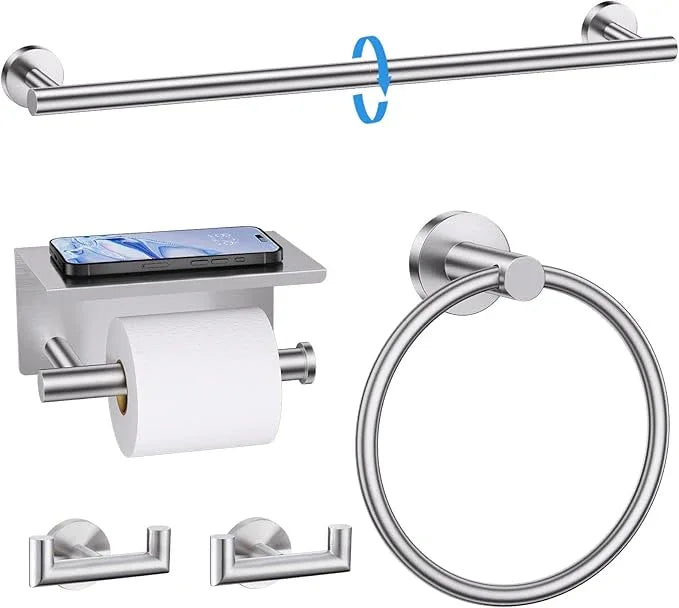 TNOMS Brushed Nickel 5 Pieces Towel Bar Set Bathroom Hardware Set Upgraded Toilet Paper Holder with Shelf,Towel Holder Set for Bathroom Stainless Steel Wall Mounted 23.6 Inch - ModernBath
