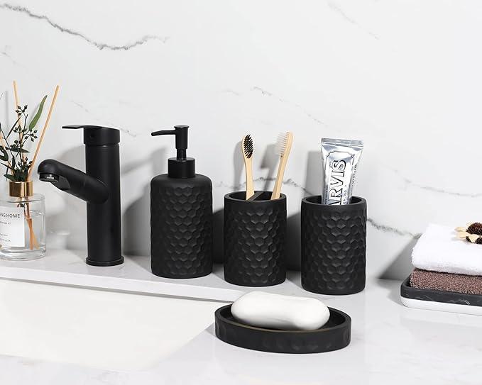 zccz Bathroom Accessory Set - 6 Pcs Black Bathroom Accessories Set with Trash Can, Toothbrush Holder, Toothbrush Cup, Soap Dispenser, Soap Dish, Toilet Brush with Holder - Accessoire Salle de Bain - ModernBath