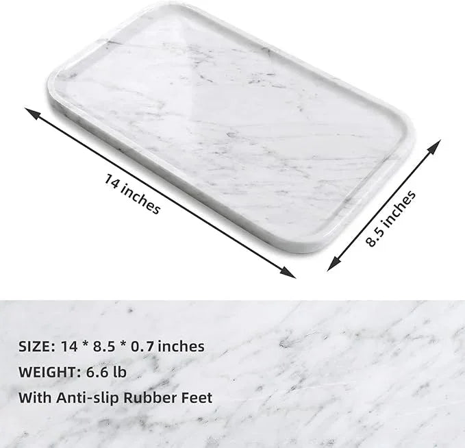 Yew & Tulip 14" x 8.5" Natural Marble Tray for Kitchen, Bathroom, Living Room – Serving/Decorative Vanity Tray for Jewelry, Candles, Decor (Carrara White) - ModernBath