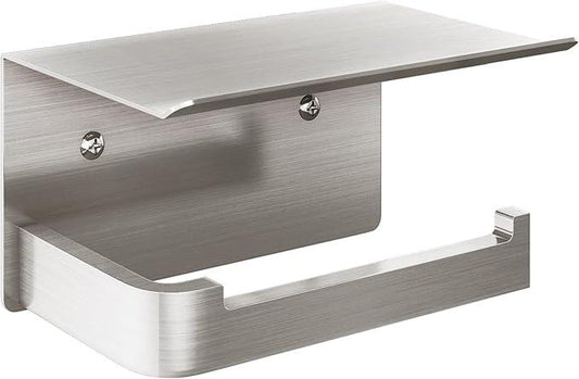 Toilet Paper Holder with Phone Shelf, Brushed Nickel Toilet Paper Holder Wall Mount, Rustproof Stainless Steel Bathroom Storage - ModernBath