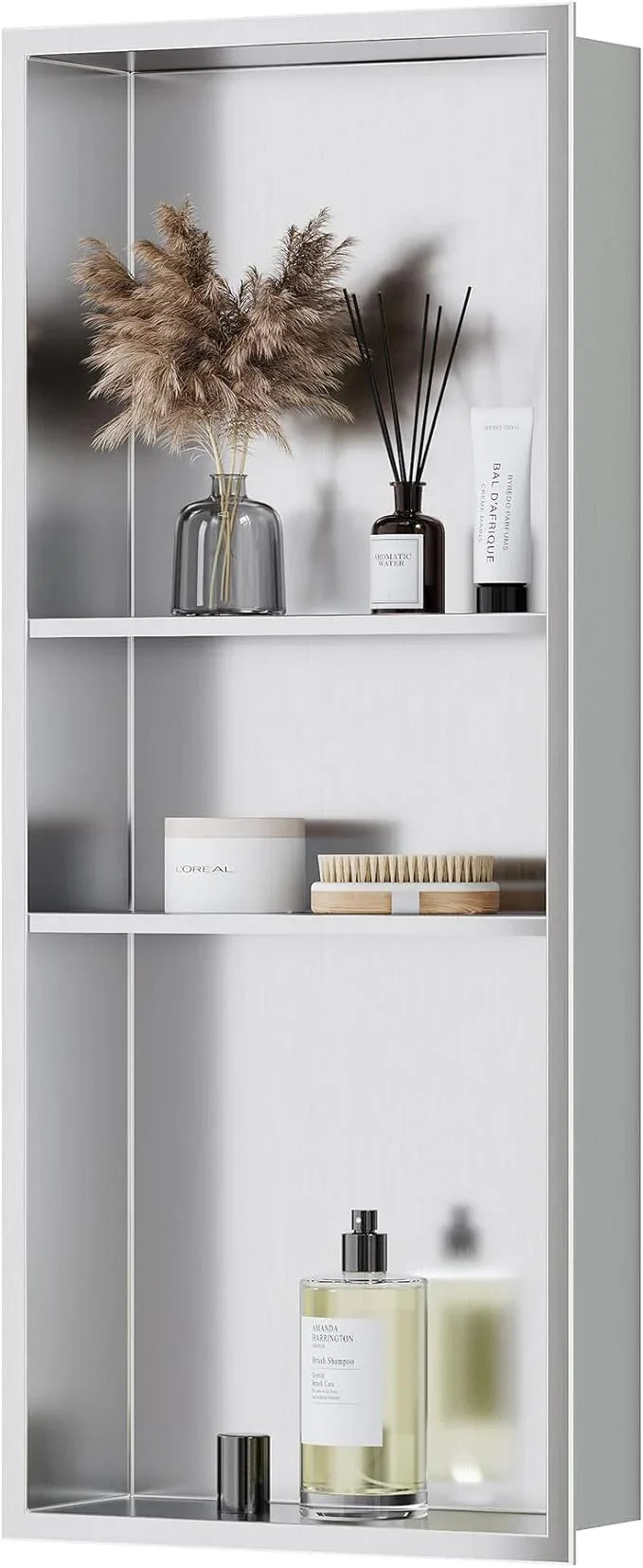 Qeke Stainless Steel Shower Niche 12" X 30", No Tile Needed Wall Niche Three-Tier Shower Niche, Recessed Shower Shelf for Bathroom Storage, Brushed Nickel - ModernBath