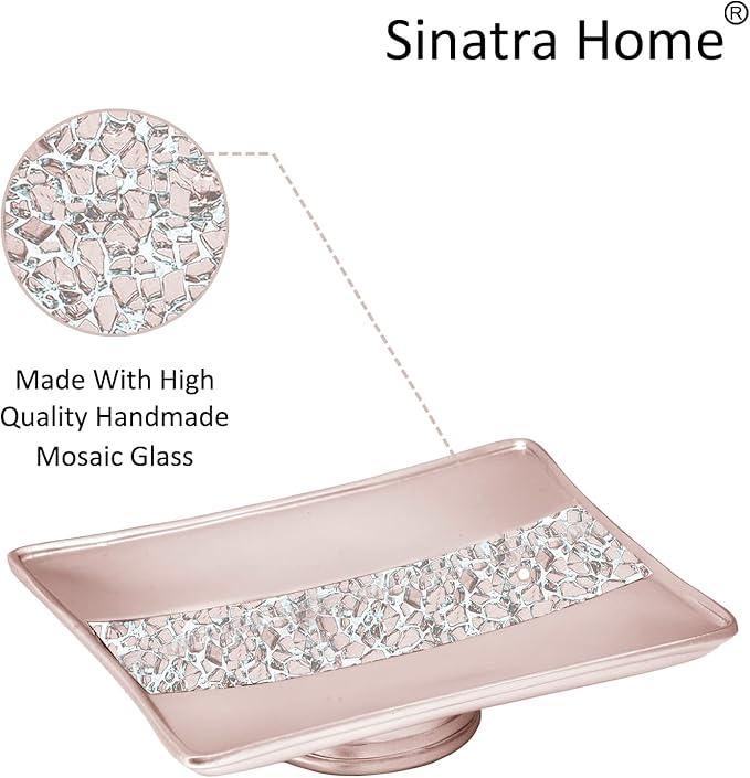 Zahari Home 4pc Sinatra Stylish Bathroom Accessories Set Liquid Soap Dispenser, Tumbler, Tooth Brush Holder and Soap Dish Modern Classic Luxury Decor Bling Mosaic Glass Blush Bathroom Accessories - ModernBath