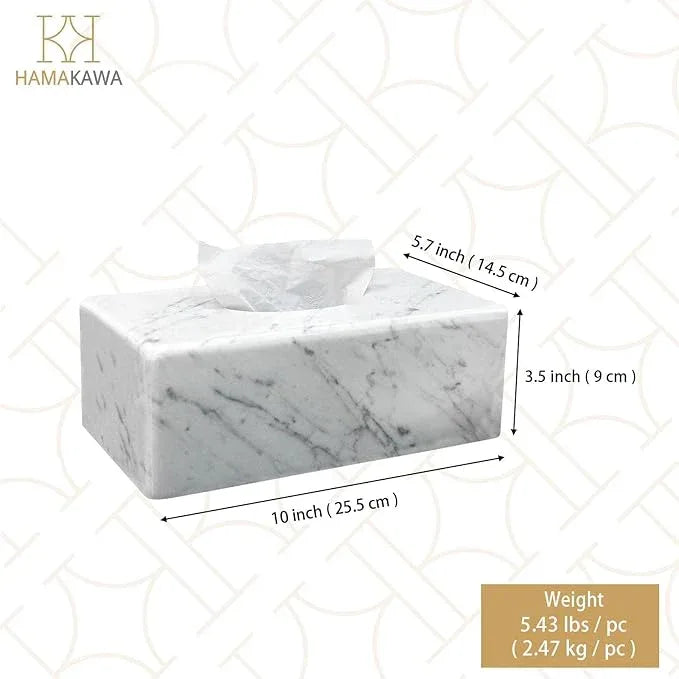 HAMAKAWA Natural Marble Tissue Box Cover, Carrara White Tissue Organizer 10 x 5.7 x 3.5 inch, Heavy Stone Decorative Box, Rectangle Tissue Box Holder for Home Decor, Kitchen, Bathroom, Bedroom - ModernBath