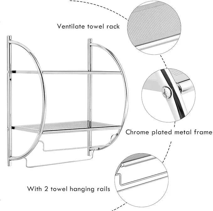Tangkula Wall Mount 2 Tier Bathroom Shelf with Bars, 18" W X 10" D X 22" H, Home Toilet Double Layer Rustproof Chrome Shelf - ModernBath