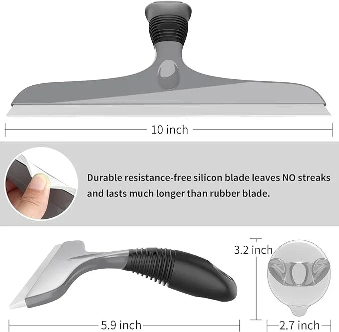MR.SIGA Multi-Purpose Silicon Squeegee for Window, Glass, Shower Door, Car Windshield, Heavy Duty Window Scrubber, Includes Suction Hook, 10 inch, Gray & Black, 1 Pack - ModernBath