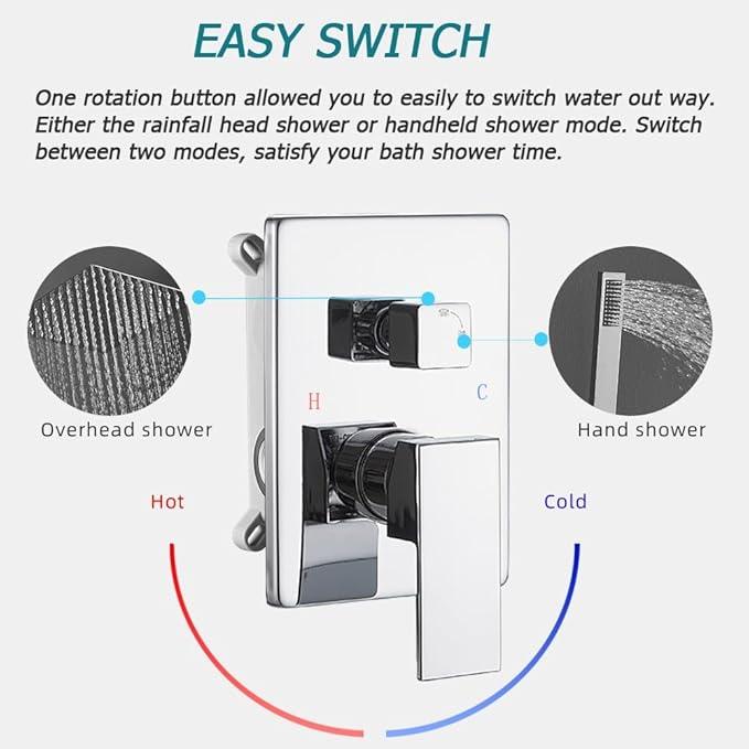 Heable Shower System with High Pressure Rainfall Shower Head, Handheld Shower head and Shower Faucet Trim Kit, Rain Mixer Shower Set Wall Mounted Chrome（Valve Include） - ModernBath