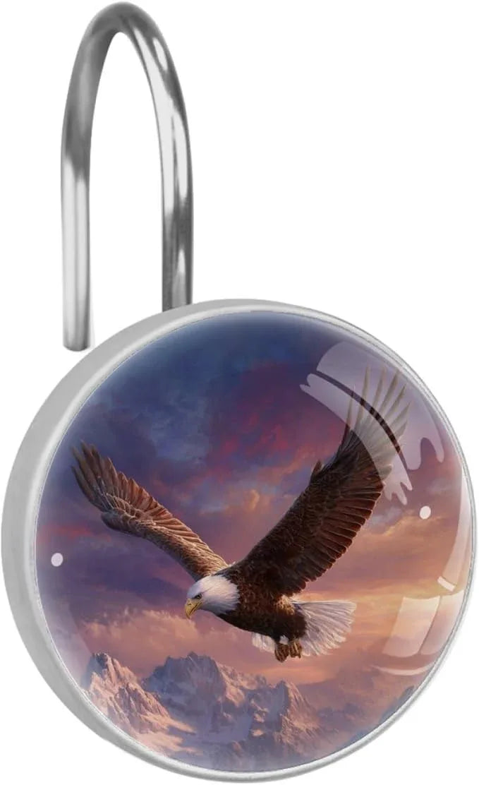Flying Eagle Shower Curtain Hooks Rings, Stainless Steel Rust Proof Shower Curtain Hooks, Decorative Shower Hooks for Bathroom Shower Rods Curtains, Set of 12 - ModernBath