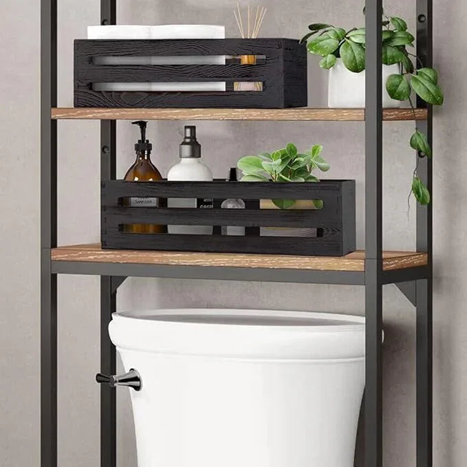 LotFancy Bathroom Decor Box, 2 Pack Wooden Toilet Paper Holder, Black Toilet Tank Basket, Back of Toilet Storage Basket, Farmhouse Toilet Tank Topper - ModernBath