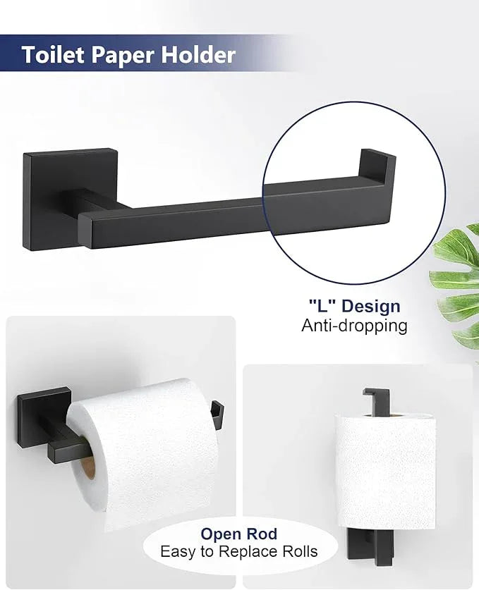 Matte Black Bathroom Hardware Set 4 Pieces, Toilet Paper Holder Set SUS304 Stainless Steel Bath Hand Towel Ring Set for Bathroom Hardware Accessories Set Wall Mounted - ModernBath
