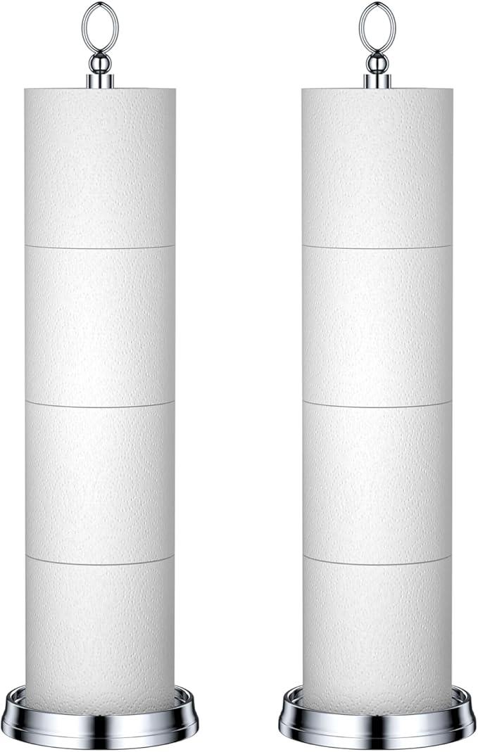 Toilet Paper Holder Stand with Reserve Function, Free Standing Toilet Paper Holder for Bathroom, Space Toilet 4 Rolls Toilet Paper Storage 22.5" Height (2 Pack, Chrome) - ModernBath
