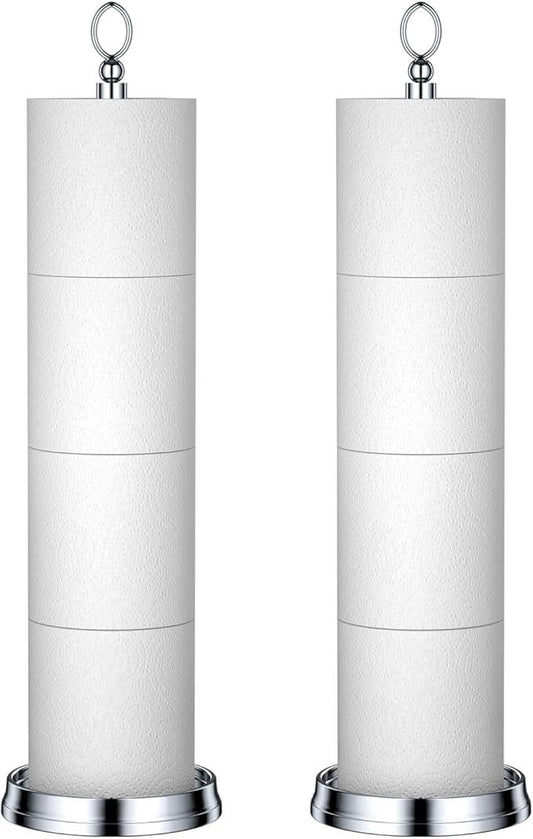 Toilet Paper Holder Stand with Reserve Function, Free Standing Toilet Paper Holder for Bathroom, Space Toilet 4 Rolls Toilet Paper Storage 22.5" Height (2 Pack, Chrome) - ModernBath