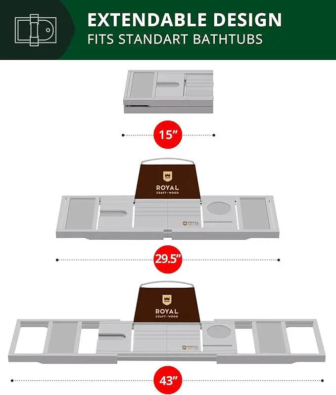 ROYAL CRAFT WOOD Premium Foldable Bathtub Tray - Expandable Bath Tray for Tub - Luxury Bathtub & Bathroom Accessories - ModernBath