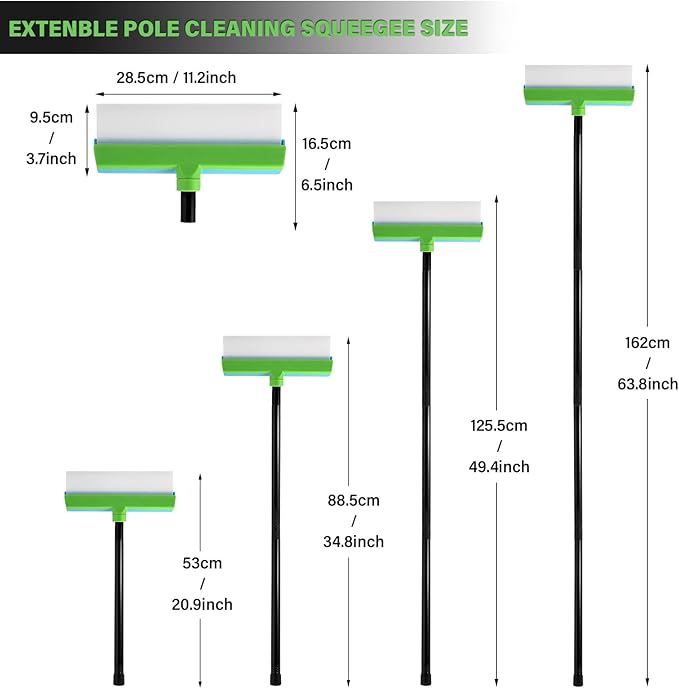 Gomake ‌11'' Cleaning Squeegee with 20-63 Inch Telescopic Long Handle for Shower Glass Door,Car Windshield, Window, Mirror, Bathroom,Countertop,Floor Cleaning