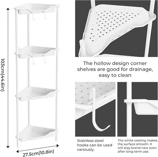 ODesign 4 Tier Corner Shower Caddy,Corner Shower Shelves for Living Room Bedroom Bathroom,Shower Table,Plastic Metal Splicing Ground Cabinet Storage Rack,10.8 x 10.8 x 44.6 inches White-Rustproof - ModernBath