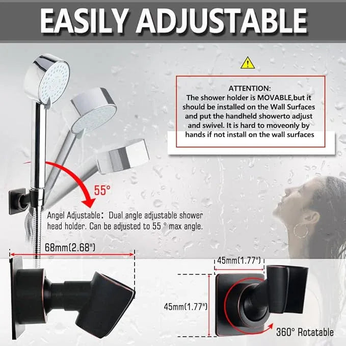 Shower Head Holder Adjustable Handheld Shower Head Bracket Adhesive Shower Wall Mount Holder Brass Shower Wand Holder Oil-Rubbed Bronze, Glue Installation - ModernBath