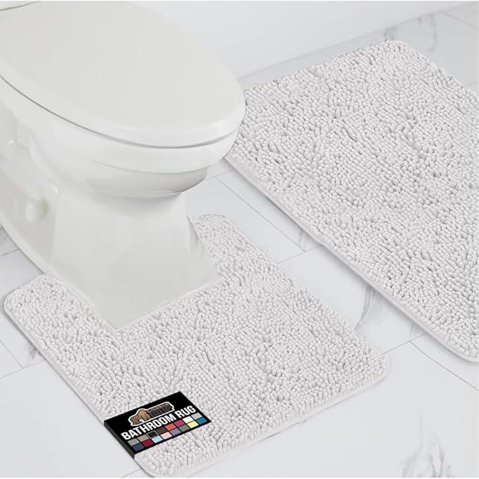 GORILLA GRIP Bathroom Rug Sets, Soft Chenille 2 Piece Area Rugs Set, Toilet Base Mat and 30x20 Carpet, Absorbent Microfiber Washable Mats Dry Quickly, Home Décor and Bath Room Accessories, White - ModernBath