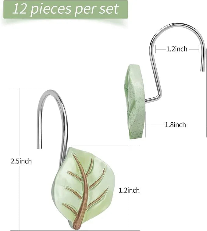 Gibelle 12PCS Leaves Shower Curtain Hooks, Green Plant Leaf Decorative Shower Curtain Hooks Metal Rustproof Cute Eucalyptus Shower Curtain Rings Bathroom Decoration Accessories - ModernBath