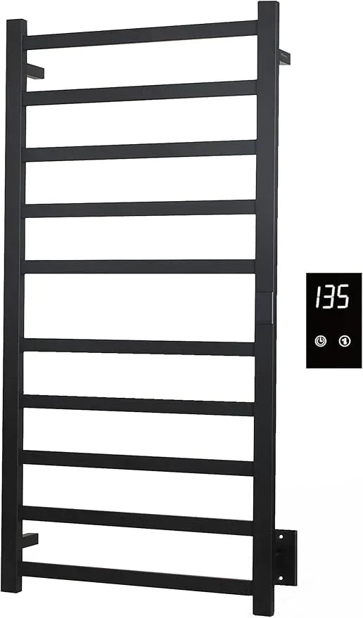 Electric Towel Warmer | Super Thin | with Timer & Temperature Multi-Level Adjustments | Hardwired & Plug-in | 10 Bar | Matte Black Finish - ModernBath