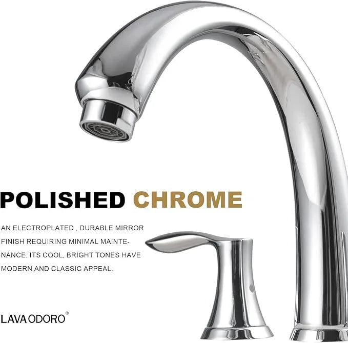 Chrome Roman Tub Faucet, Lava Odoro Chrome Bathtub Faucet with Valve, High Flow 2 Handle Deck Mount Tub Faucet, Solid Brass 8 inch Widespread 3 Hole Tub Filler TF405-C - ModernBath