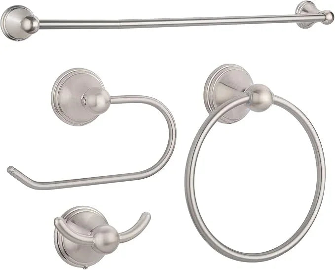 FILTA Brushed Nickel Bathroom Hardware Set - 4 Piece Towel Holder Set with 18 or 24 Inch Towel Bar - ModernBath