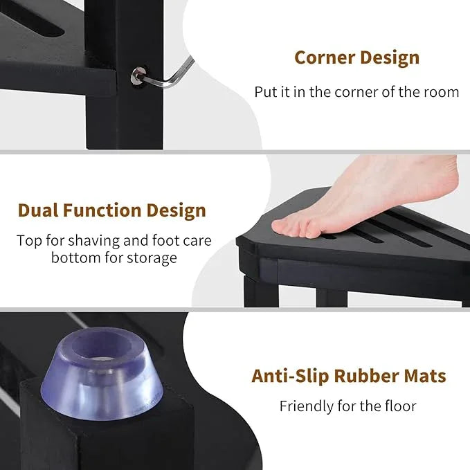 Boulphia Shower Foot Rest 14in, Acacia Wood Shower Stool for Shaving Legs (Black) - ModernBath