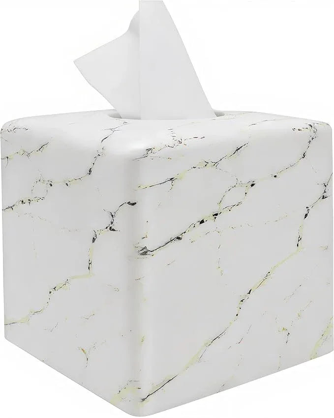 Huitony Marble Tissue Box Cover Square Decorative Stone Klenex Box Holder for Bathroom & Living Room with Handcrafted Texture (Marble-A) - ModernBath