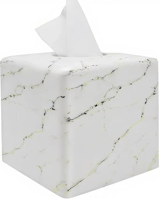 Huitony Marble Tissue Box Cover Square Decorative Stone Klenex Box Holder for Bathroom & Living Room with Handcrafted Texture (Marble-A) - ModernBath